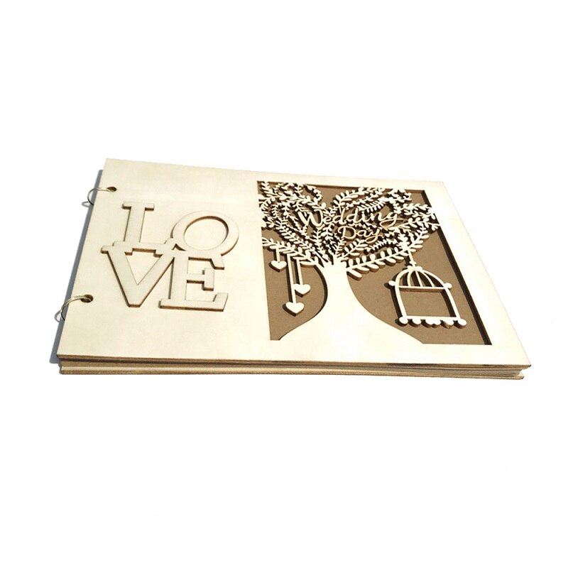 Wooden Decoration Signature Guest Books Handmade Mr & Mrs Love Wedding Guest Book Wooden DIY Signature Sign-in Book: 1