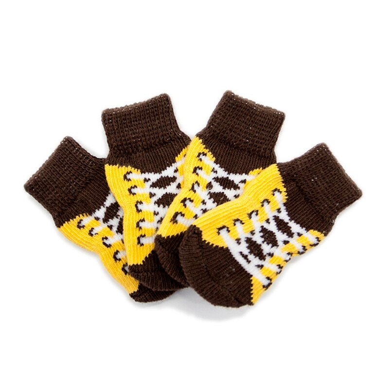 4 unids/set Cute Puppy Dog Shoes calcetines de algodón de punto antideslizantes para perros pequeños y medianos Puppy calcetines para caminar Paw Protector ..: Y / S