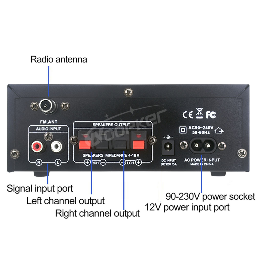 Woopker HiFi Digital Amplifier AK45 Bluetooth MP3 Channel 2.0 Sound AMP Support 90V-240V for Home Car MAX 400W*2