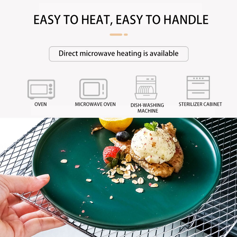 1pc Coloured Ceramic Tableware Western Steak Plate Microwave Oven Available Ceramic Food Plate Round Shape (Dark Green 6 Inches)