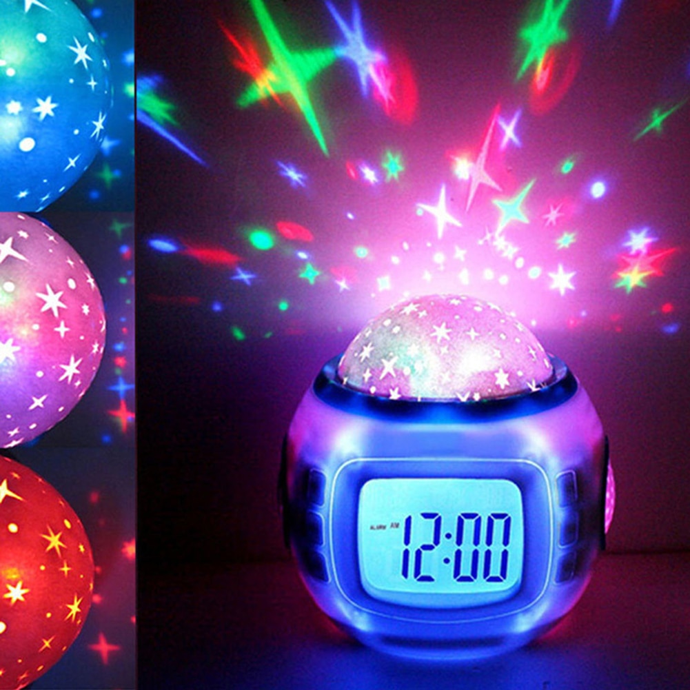 Music Starry Star Sky Digital Clock LED Projection Night Light Color Changing Projector Alarm Clock Calendar Children