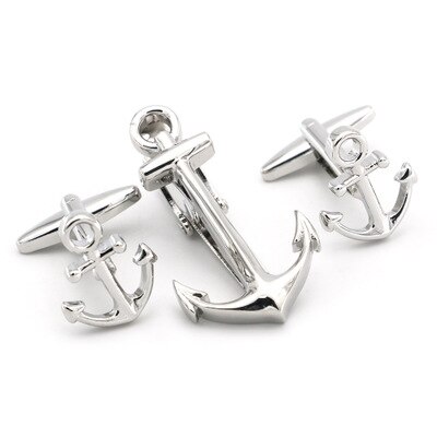 French Cufflinks Sets High Copper Material Men&#39;s Business Jewelry Golden Anchor Cuff Links Tie Clip Set: B