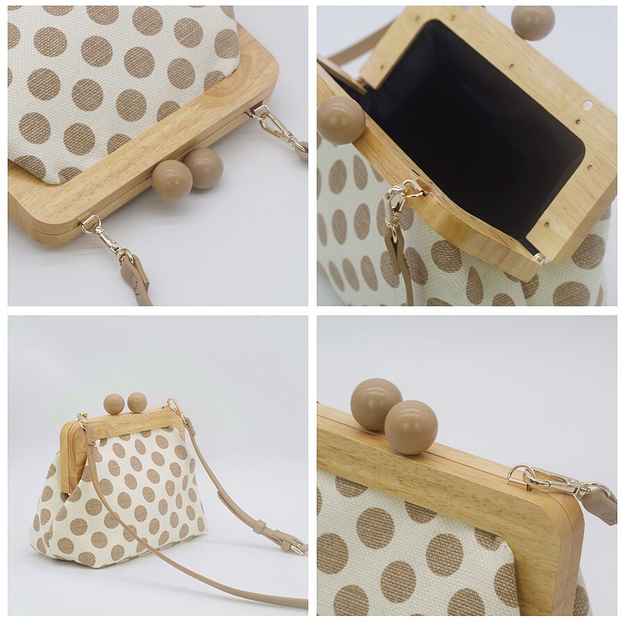 Punkt Holz Clip Taschen Für Frauen Leinwand frauen Schulter Tasche retro Kisslock Hülse Umhängetaschen Kupplung Geldbörsen