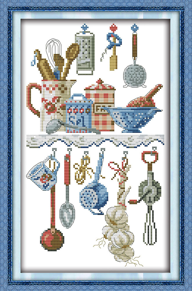 Kit de punto de cruz de dibujos animados para cocina, juego de costura artesanal de 14ct y 11ct, hilo de color DMC, lienzo impreso, bordado, hecho a mano
