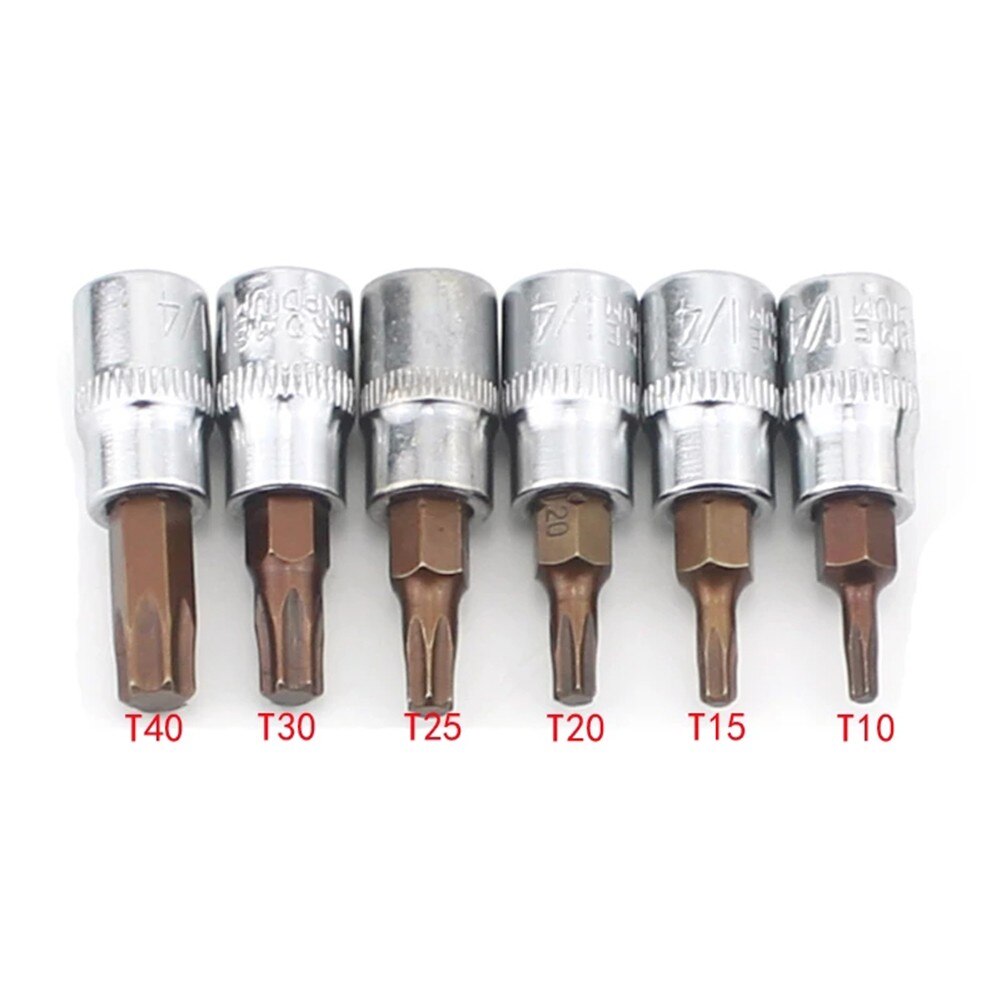 6pcs/set 1/4&quot; Torx Screwdriver Bit Set Drive Socket Head Screwdriver Hand Tool Drill Bit Set T10 T15 T20 T25 T30 T40