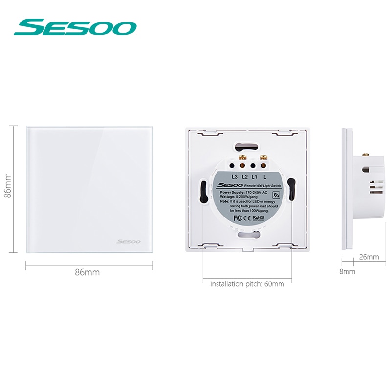 SESOO Remote Control Switch 1 Gang 1 Way RF433 Smart Sensor Switch Waterproof Wireless Touch Switch 220V with Remote Control