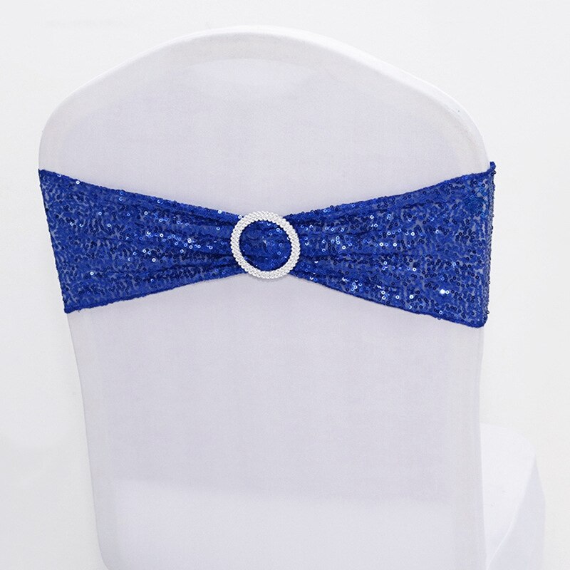 Sequin Chair Bands Stretch Spandex Chair Sash Band with Round Buckle for Wedding Events Banquet Decoration Party Supply: DarkBlue  Chair Band