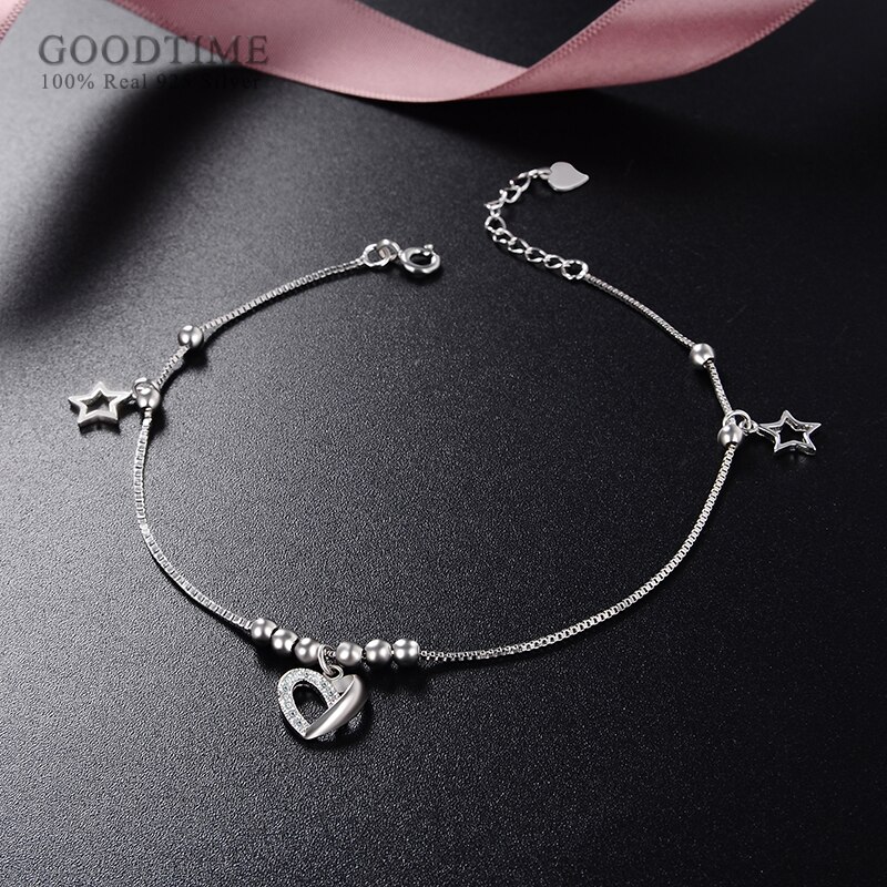 Mode Vrouwen Enkelband 925 Sterling Zilver Liefde Hart Ster Zilver Zirkoon Dame Decoratie Sieraden Voor Voet Accessoires Dress Up