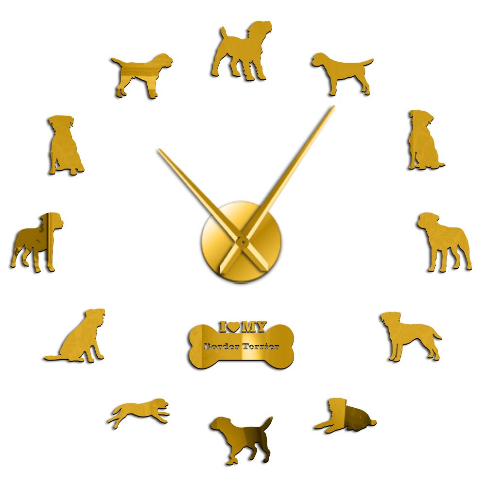 Border Terrier Dog Breed Wall Art DIY Mirror Stickers Giant Wall Clock Frameless Slient Big Wall Watch Borders Home Decor: Gold / 37 Inch