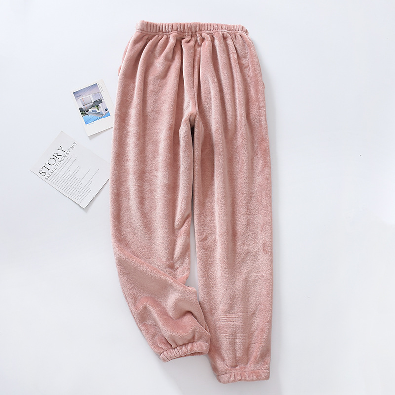 Pantalones holgados de franela para mujer, ropa de estar por casa con cintura elástica, color liso, para amantes del sueño, invierno,: Women pink / XXL