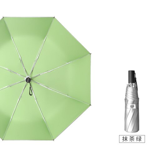 Parasol Fully-Automatic Umbrella Women 3 Folding Uv Large Outdoor Umbrella Rain Silver Garden Regenschirm Rain Gear EB50YS: Matcha Green