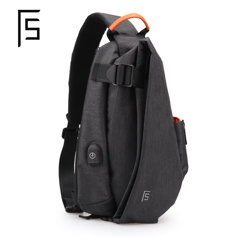 FYUZE Men's Waterproof chest bag for male Crossbody Shoulder bag USB Charge bag Casual racket bag Summer Short Trip pocket: Black