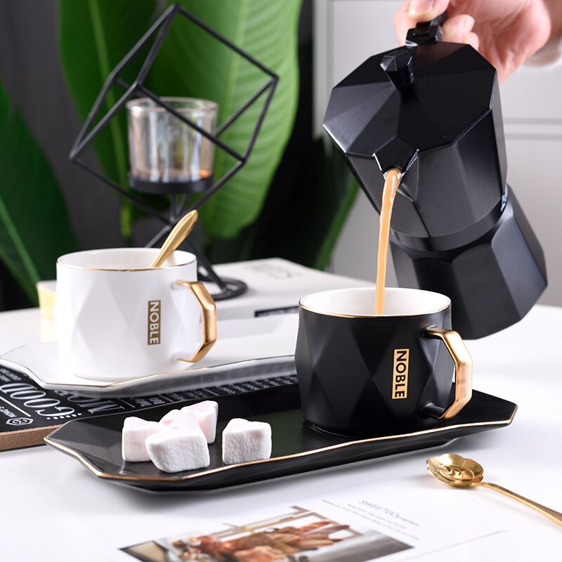 Enkel keramisk kopp kaffe guldkant lyx med sked turkiskt kaffeset grönt par taza café keramisk tekopp  be50cu