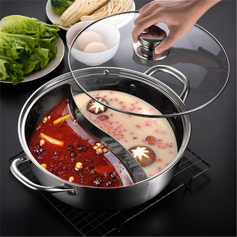 Hete Pot Fornuis, 30/32 Cm Mandarijn Eend Pot Keuken Braadpan Soep Koken Gereedschap Roestvrij Staal Dual Hot Pot Inductie Kookplaat Shabu 32cm