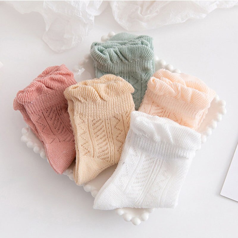 5Pairs/lot 0-3T Infant Baby Socks Solid Color Cotton Mesh Cute Newborn Boy Toddler Socks Baby Clothing Accessories