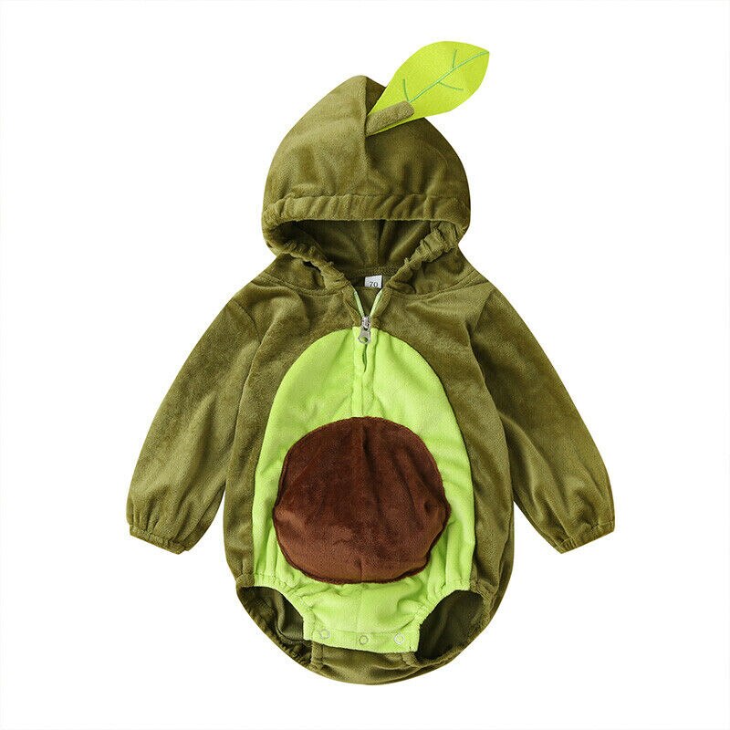 Baby Spring Autumn Clothing Christmas Newborn Infant Kids Baby Boy Girls Avocado Hooded Bodysuit Leaves Velvet Jumpsuit