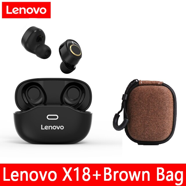 Lenovo X18 TWS écouteur sans fil Bluetooth 5.0 Super léger bouchon d'oreille longue batterie touches tactiles casque anti-transpiration sport écouteurs: Black add Brown bag