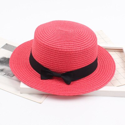 Sombrero de playa Simple de verano para mujer, sombreros casuales para mujer, corbata de lazo con borde plano, sombrero de paja para niñas, sombrero de Sol para deportes de natación, para adultos: watermelon red