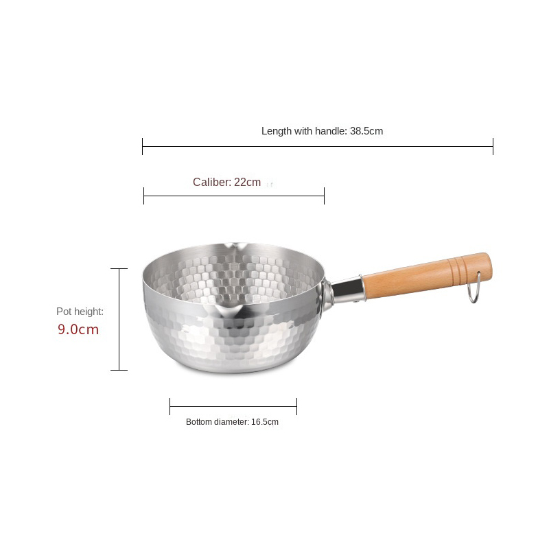 Padella in acciaio inossidabile Padella da neve giapponese Manico in legno Coperchio Pentole per stufato Frittura Wok Pentola per latte Utensili da cucina Pentole pratiche: Borgogna