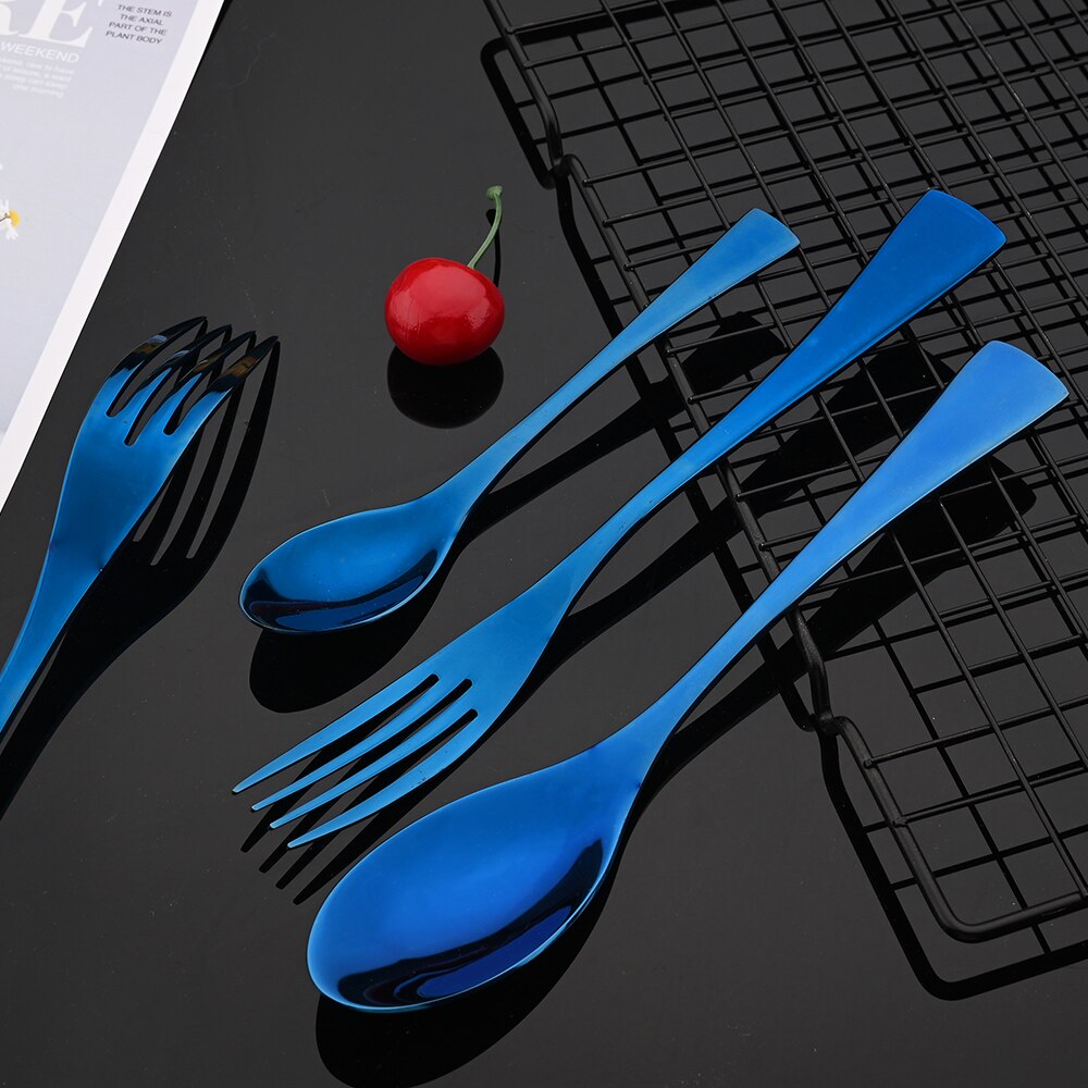 Blue Shiny Cutlery Dinnerware Set 304 Stainless Steel Flatware Steak Knife Dessert Fork Spoon Tableware Wedding Silverware Set