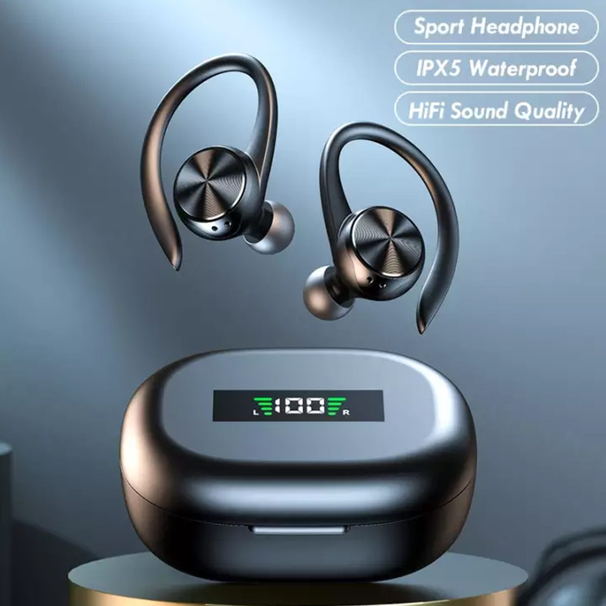 Bezprzewodowe słuchawki sportowe Bluetooth 5.0 IPX5 z etui ładującym 500mAh, zaczepy na uszy, słuchawki douszne 3D HiFi, bezprzewodowy zestaw słuchawkowy