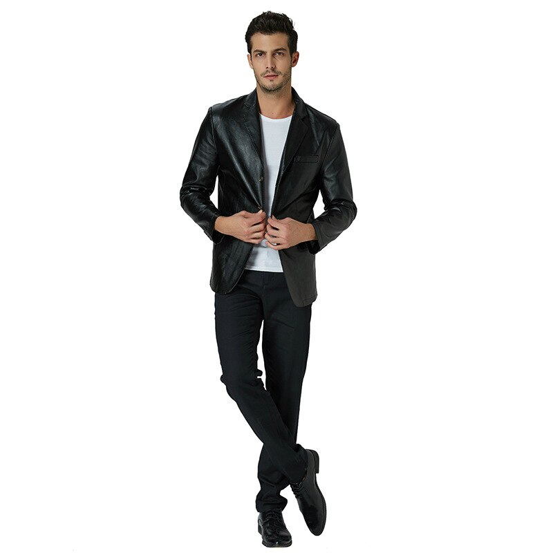 Brun imiteret læder blazer casual business pu læder slim fit plus size jakkesæt til drenge langærmet mandlig jakkesæt blazer