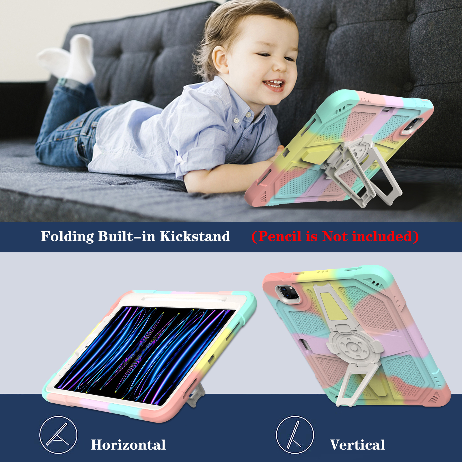 Case For iPad Air 4 5 10.9 inch Pro 11 PC Silicone Folding Built-in Kickstand Cover Shoulder Strap Pen Slot