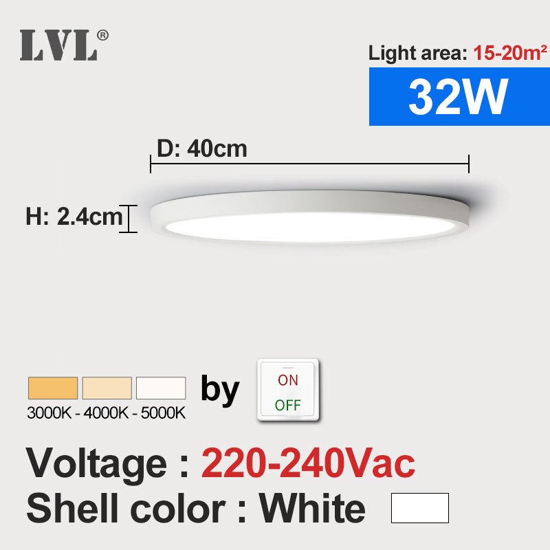 Førte ultra tyndt panel lys sort hvid skal 18w 24w 32w justerbar belysningsfarve til køkken soveværelse badeværelse panel lampe
