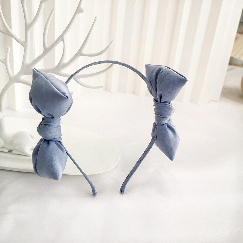Serre-tête à Double nœud papillon pour filles, serre-tête coréen, accessoires de cheveux, tendance, mignon, mobile, en peluche: Grey blue