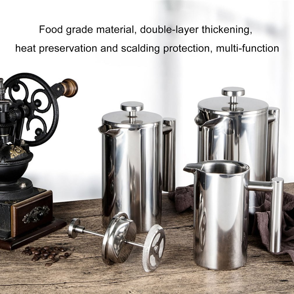 Stainless Steel French Press Coffee Maker Double Walled Cafetiere Insulated Coffee Tea Brewer Pot With Filter Baskets