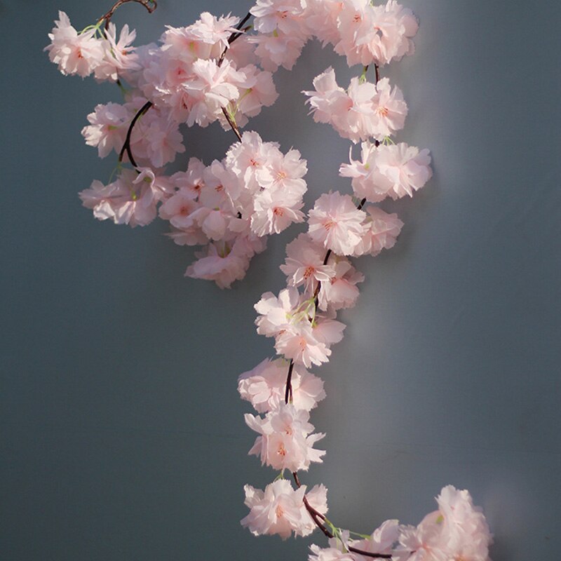 Flores artificiales de cerezo de mimbre Sakura de 180cm, guirnalda colgante de pared de vid y Flor de seda para decoración de hogar o boda
