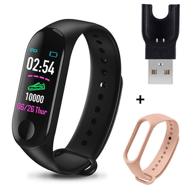 M3 Smart Bracelet Heart Rate Blood Pressure Health Waterproof Smart Watches M3 Pro Bluetooth Watch Wristband Fitness Tracker: Black Pink