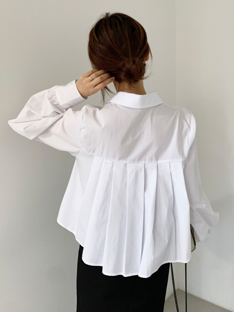 Blusas koszule damskie koreańskie bluzki letnie Blusas Fashion bufiaste rękawy białe bluzki plisowana nieregularna biurowa, damska eleganckie topy: white