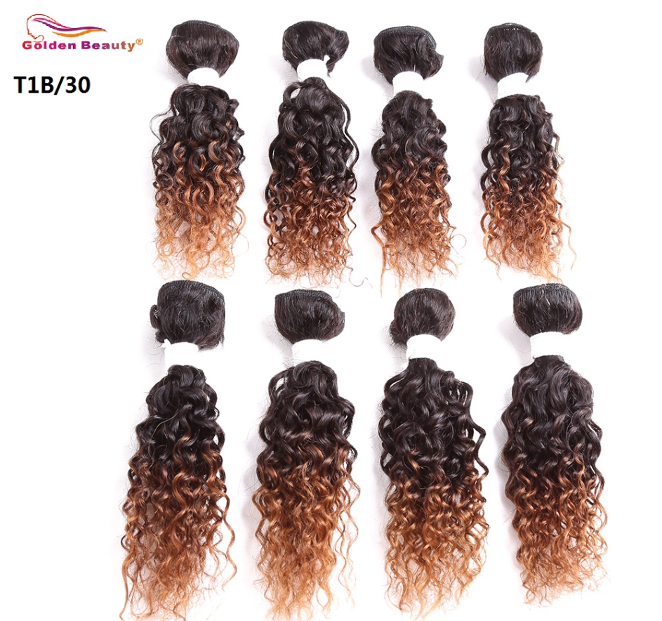 8-14 pollici Jerry arricciare Capelli Sintetici Tessuto Dei Capelli Cucire in Estensioni Dei Capelli Ombre Dei Capelli di Trama 8 pz/pacco D'oro di Bellezza: T1B/30 / 14pollici