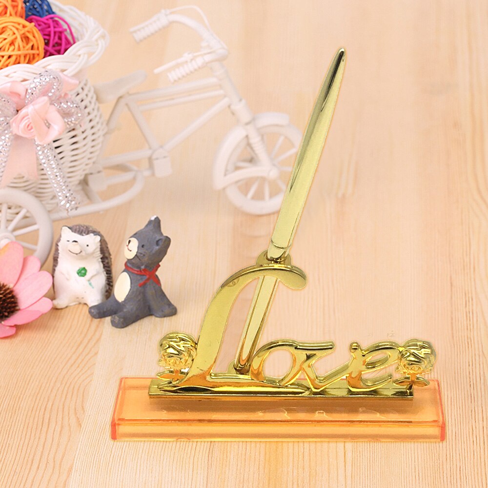 Hochzeit Unterzeichnung Stift mit Gold Überzogene Metall Liebe Halfter Party Gästebuch Kuli-einstellen Hochzeit Braut Engagement Dekoration Liefert