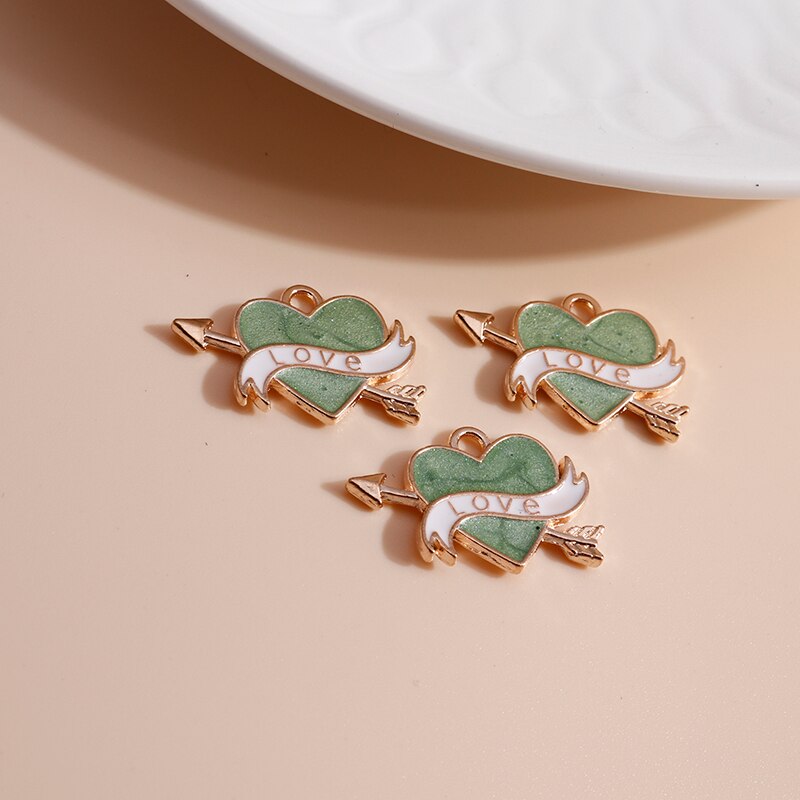 10 Uds. De dijes de corazón esmaltados de 4 colores para accesorios de joyería, abalorios de amor con letras DIY, collares hechos a mano, colgantes, fabricación de pendientes: COLOR ORO ROSADO