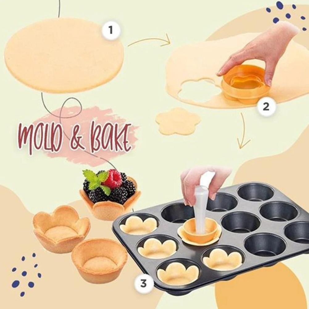 Plastic Pastry Tamper Tart Shell Molds Tart Cutter Flower Round Dough Cookie Cutter Set Cupcake DIY Mold Muffin Cupcake
