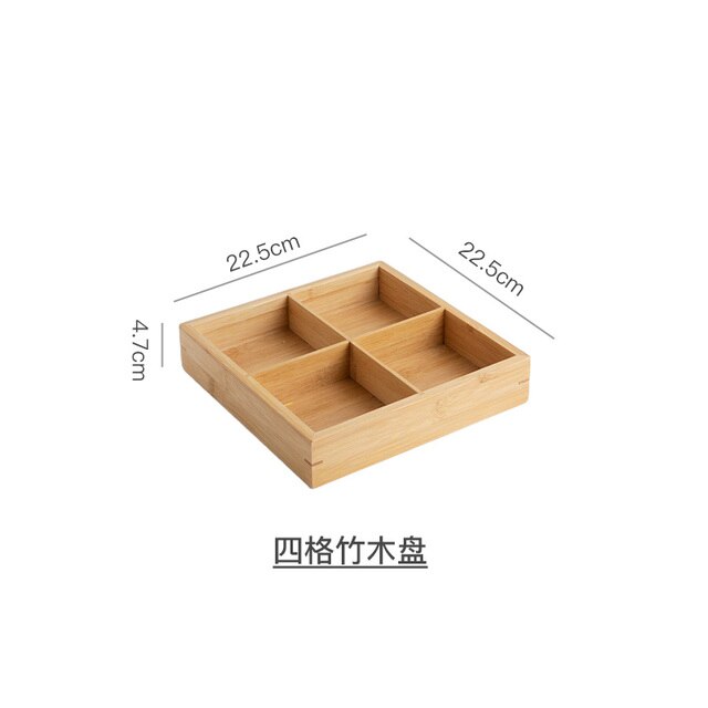 Japanese Style Nine Grid Plate Pot Tableware Barbecue Restaurant Bamboo and Wood Grid Plate Dishes Sushi Sauce Bowl: A-Four grid plate