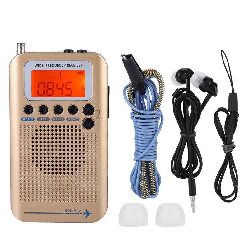 Portable Full Band Radio Aircraft Band Receiver FM/AM/SW/ CB/Air/VHF World Band with LCD Display: Golden