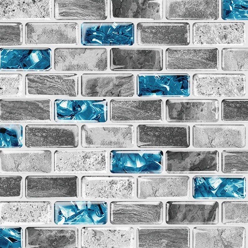Vivid Tiles Blue Peel and Stick Tiles 3D Brick Effect Waterproof Kitchen Backsplash Decor Self Adhesive Wallpaper