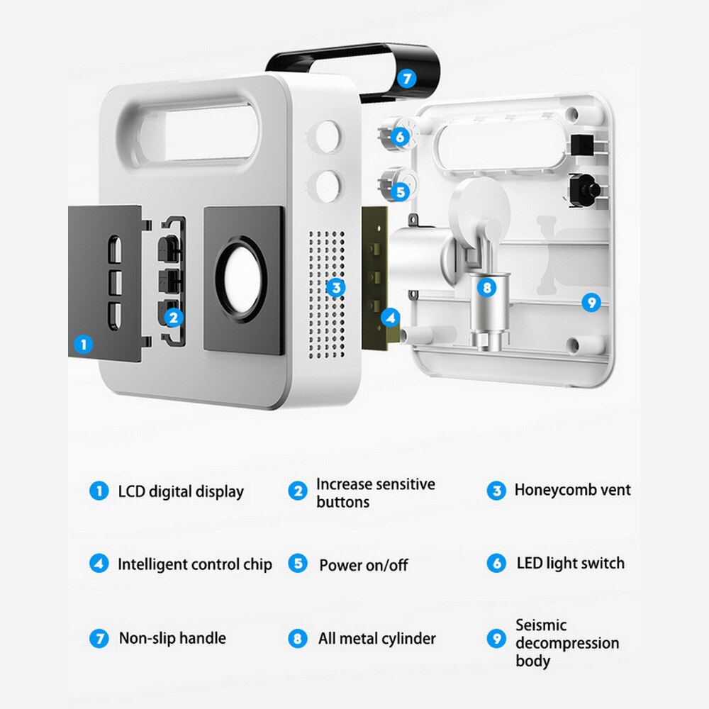 Portable Air Compressor Tire Inflator Car Tyre Air Pump Digital Pressure Gauge Bright with Emergency Flashlight
