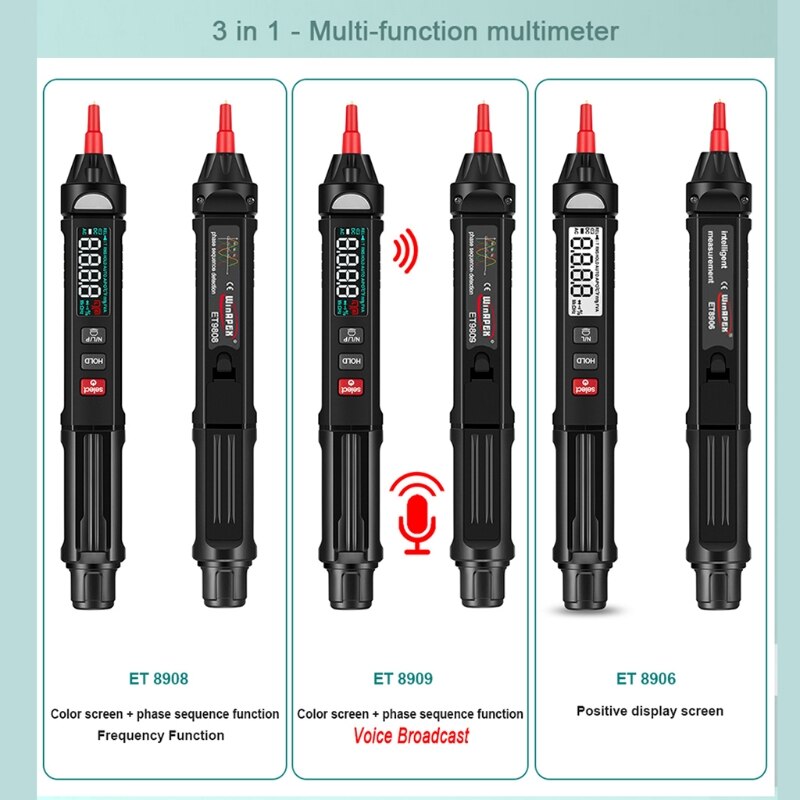 Q1JB Digital Multimeter DCV ACV Resistance Diode Continuity Capacitance Meter Phase Sequence Detector ET8906/ET8908 /ET8909