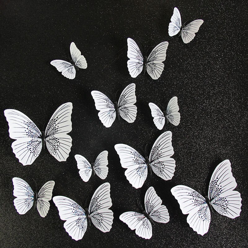 12 Stücke magnetisch 3D drei-dimensional Schmetterling Kühlschrank Mauer Aufkleber PVC dekorativ Zubehör Zimmer Dekoration: Schwarz