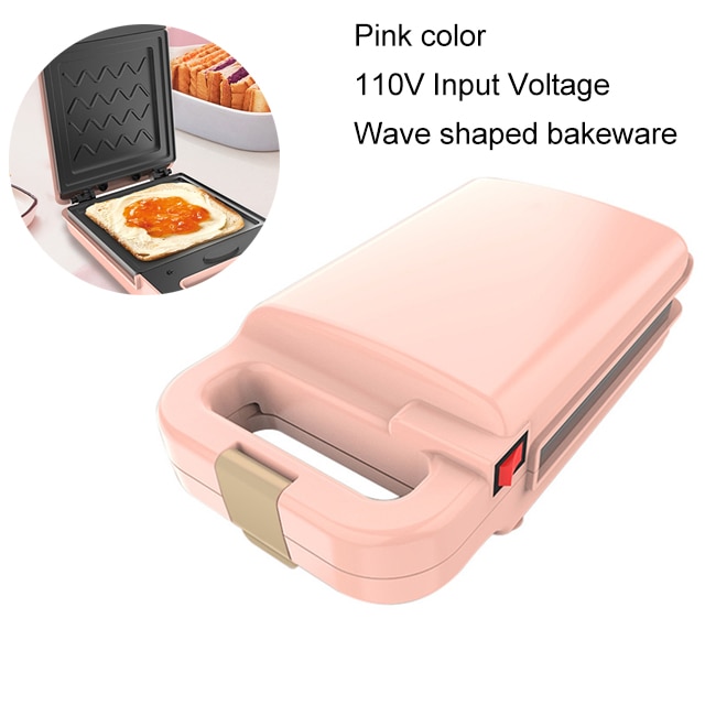 Brood Sandwich Maker Mini Licht Voedsel Wafel Muffin Ontbijt Machine Ei Omelet Pan Druk Broodrooster Grill Panini Oven Kachel: Pink 110V