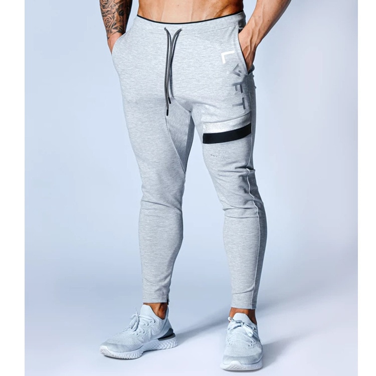 Muscle LYFT Sports Pants Men's Running Pure Cotton Slim Leggings Lace Up Hem Zipper Casual Pants