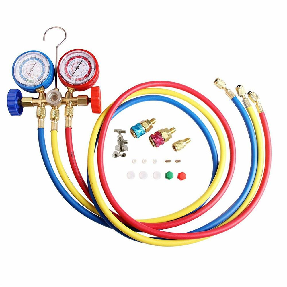 Kit de refrigeração do carro ferramentas ar condicionado para r134a r12 r22 r502 refrigerante automático acoplador rápido coletor calibre ferramenta conjunto