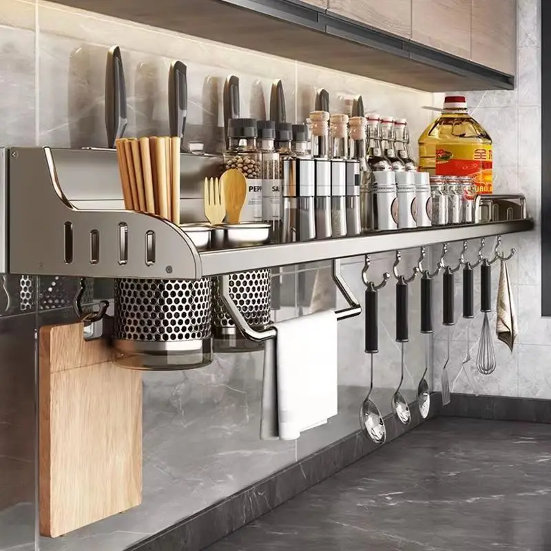 Estante de almacenamiento de cocina, soporte multifuncional para tabla de cortar, estante de pared para especias, estante para utensilios para cocina, soporte para condimentos, organizar