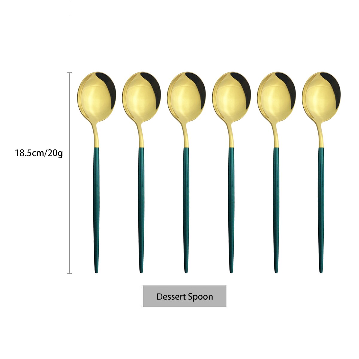 6Pcs/Set Stainless Steel Dinnerware Colorful Dessert Spoon Cutlery Set Dinner Spoon Coffee Spoons Tableware Kitchen Silverware: Green Gold