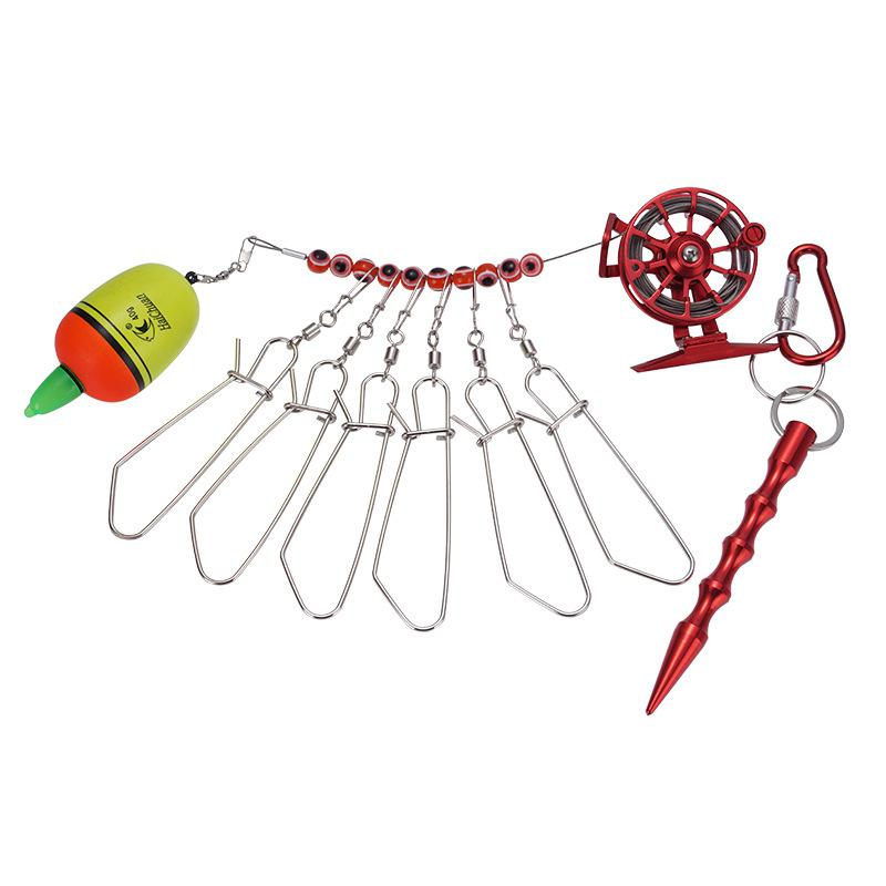 Vissen Lock Gesp Met Reel Rvs Lanyard Levende Vis Lock Riem Visgerei Stringer Visdobbers Reel: Red