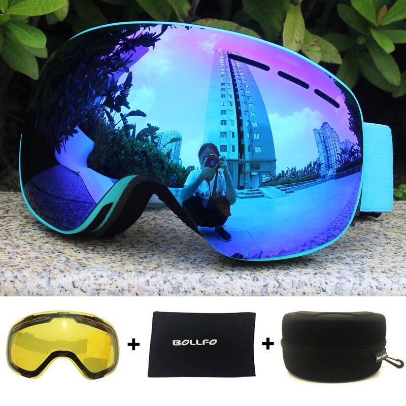 Gafas de esquí magnéticas polarizadas para hombre, lentes de doble capa para esquiar, antivaho, UV400, conjunto de gafas de Snowboard, Estuche para gafas de esquí: Blue